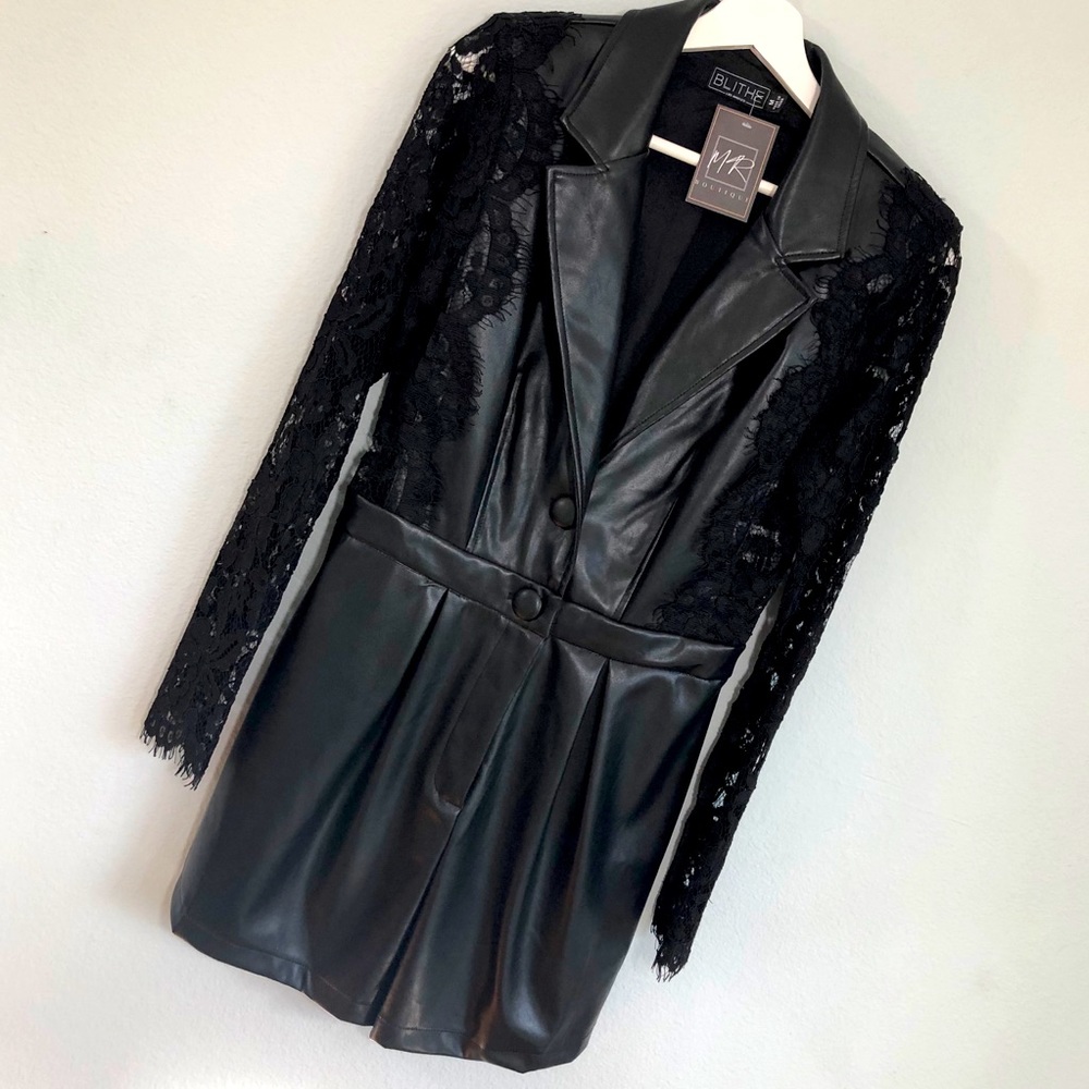 BLITHE Los Angeles Lace & Leather Romper {black}